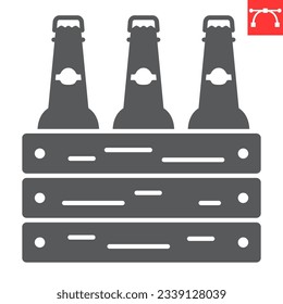 Icono de glifo de caja de cerveza, oktoberfest y bebida alcohólica, icono del vector de botella de cerveza, gráficos vectoriales de cerveza de embalaje, signo sólido de trazo editable, eps 10.