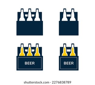 Beer box icon set. Beer bottle in paper packaging box isolated svg
