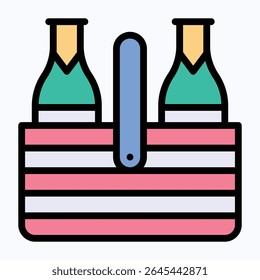 Beer Box Vector icon, Alcohol Drink, Beer Bottle Vector Icon, Packaging Beer, Fourth Of July Icon, Vector Style Lineal color Icon.	
