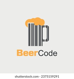 beer brand logo design with a beer glass image like a barcode
