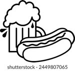 beer brat hotdog on a bun black line icon