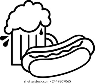 beer brat hotdog on a bun black line icon