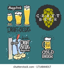 Beer Brew Brewery Alcohol Related Vector Illustrations Designs.