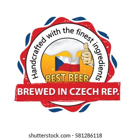 Beer Brewed in Czech Republic. Handcrafted with the finest ingredients - sticker advertising for pubs,clubs, restaurants and breweries. Handcrafted with the finest ingredients. Print colors used.
