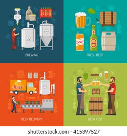 Beer Brewery Flat Concept Set Isolated Vector Illustration