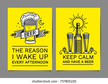 Beer, brewery poster, flyer design modern line style.