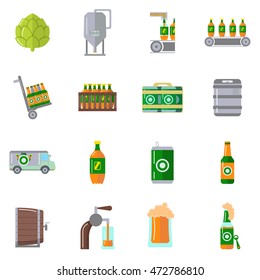 Beer Brewery process icons set colorful collection.
