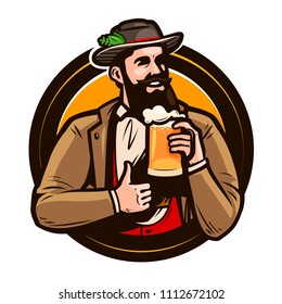 Beer, brewery, pub logo or label. Oktoberfest emblem. Vector illustration