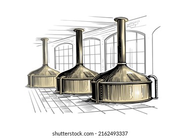 Beer brewery tanks interior. Brewing process, factory