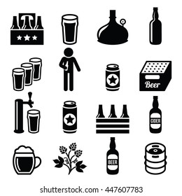 Cerveza, cervecería, cerveza artesanal, iconos vectoriales de pub conjunto
