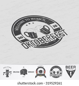Beer and brewing. Beer festival Oktoberfest. Brewing typographic labels, logos and badges. Grunge Effect. Flat vector illustration