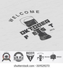 Beer and brewing. Beer festival Oktoberfest. Brewing typographic labels, logos and badges. Grunge Effect. Flat vector illustration