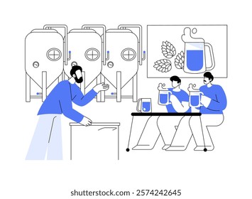 Beer brewing isolated cartoon vector illustrations. Men visiting craft beer brewing master class together, fermentation process, workshop day, weekend pop-up course, old craft vector cartoon.