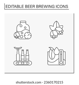 Beer brewing line icons set. Malted barley for producing alcohol. Beverage concepts. Isolated vector illustrations. Editable stroke