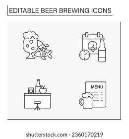 Beer brewing line icons set. Malted barley for producing alcohol. Beverage concepts. Isolated vector illustrations. Editable stroke