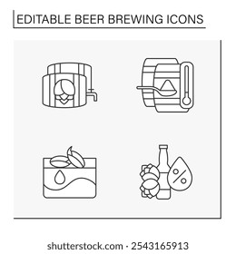 Conjunto de iconos de línea de elaboración de cerveza. Cebada malteada para producir alcohol. Conceptos de bebidas. Ilustraciones vectoriales aisladas. Trazo editable