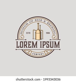 BEER AND BREWING LOGO RETRO VINTAGE STYLE, VECTOR TEMPLATE DESIGN, PREMIUM QUALITY