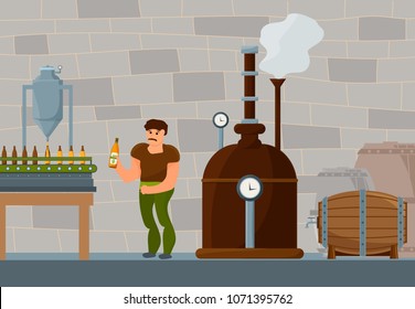 Beer brewing process. Beer brewer vector illustration