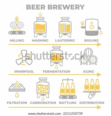 Beer brewing process. Brewery factory production vector illustration. Beer process icon.