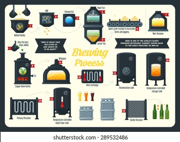 Beer brewing process, infographic.