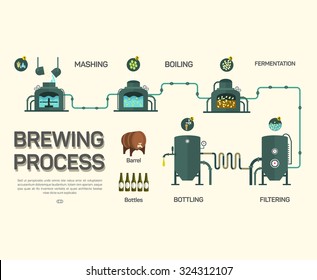 Beer brewing process infographic. Flat style.