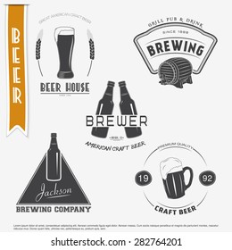 Beer and brewing set. Brewing typographic labels, logos and badges. Flat vector illustration