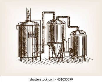 Beer brewing sketch style vector illustration. Old hand drawn engraving imitation.