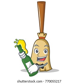 With beer broom character cartoon style