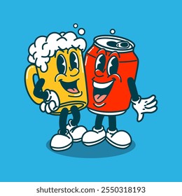 Beer Brother Mascot Cartoon Vetor Arte, Ilustração e Gráfico