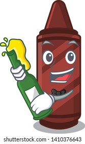 With beer brown crayon in the cartoon shape