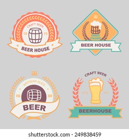 Beer, bub, bar, label design logo and vintage badge set