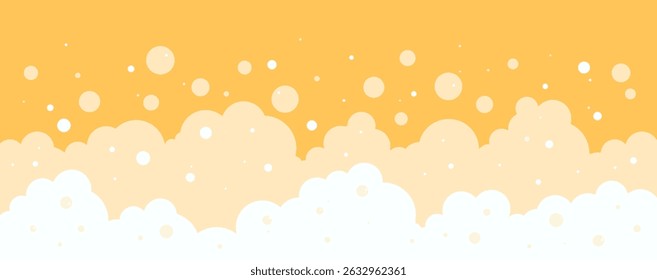 Beer bubble background, alcohol foam texture, liquid suds pattern, abstract splash drink frame. Froth soap border, cartoon yellow fizz poster, champagne gold party birthday bg. Vector illustration