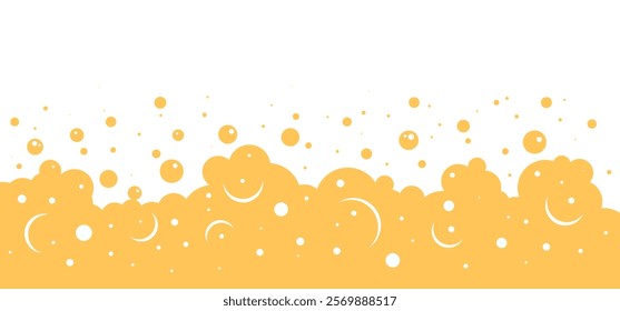 Beer bubble background, foam frame, abstract yellow liquid pattern, suds drink border, air gold texture. Cartoon alcohol splash bg. Vector illustration