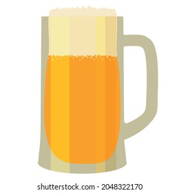 Beer with bubble in a glass mug on a white background.