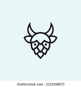 beer bull logo design combination with buffalo and hops vector illustration on white background