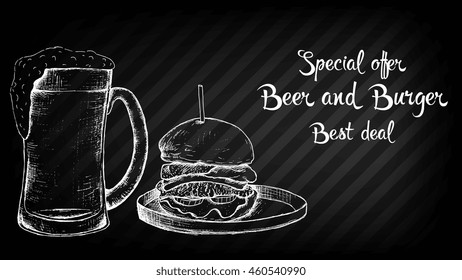 Beer and burger menu vector template