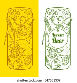 Beer can abstract ornament vector illustration. Engraving style