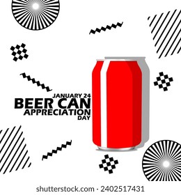 Beer Can Appreciation Day event banner. A red beer can with bold text and elements on white background to celebrate on January 24