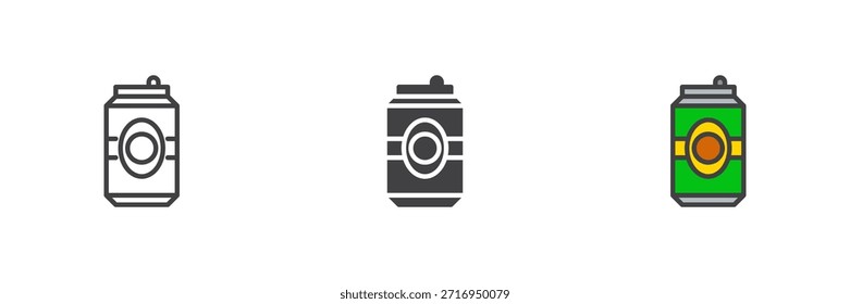 Bebida de cerveza de diferentes estilos icono conjunto. Icono colorido de línea, contorno sólido y relleno, signo y símbolo de Vector. Icono de bebida de verano para eventos.