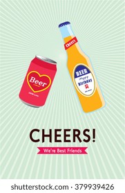 beer can and beer bottle cheers vector illustration