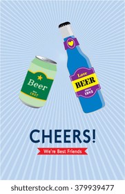 beer can and beer bottle cheers vector illustration