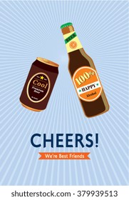 beer can and beer bottle cheers vector illustration