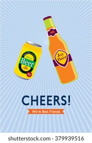 beer can and beer bottle cheers vector illustration