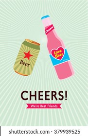 beer can and beer bottle cheers vector illustration