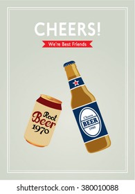 beer can and beer bottle cheers vector illustration