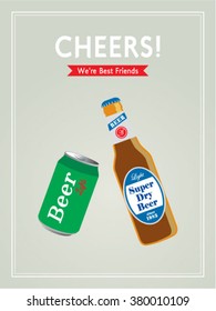 beer can and beer bottle cheers vector illustration