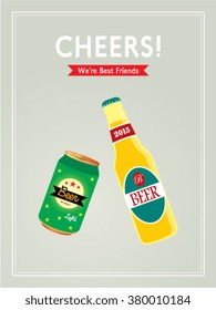 beer can and beer bottle cheers vector illustration