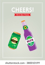 beer can and beer bottle cheers vector illustration