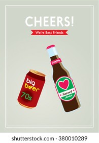 beer can and beer bottle cheers vector illustration