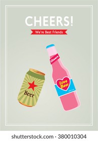 beer can and beer bottle cheers vector illustration